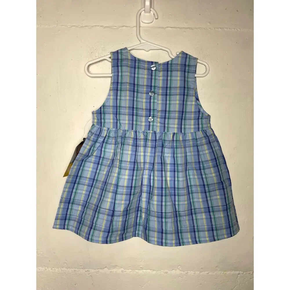 NEW Vintage Osh Kosh Girls Blue Plaid Dress Cotton 2T Sleeveless